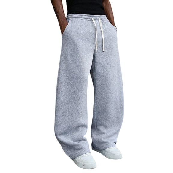 Men Baggy Sweatpants Wide Leg Heavyweight Comfy Lounge Slacks Loose Fit Track Pants Light Gray L