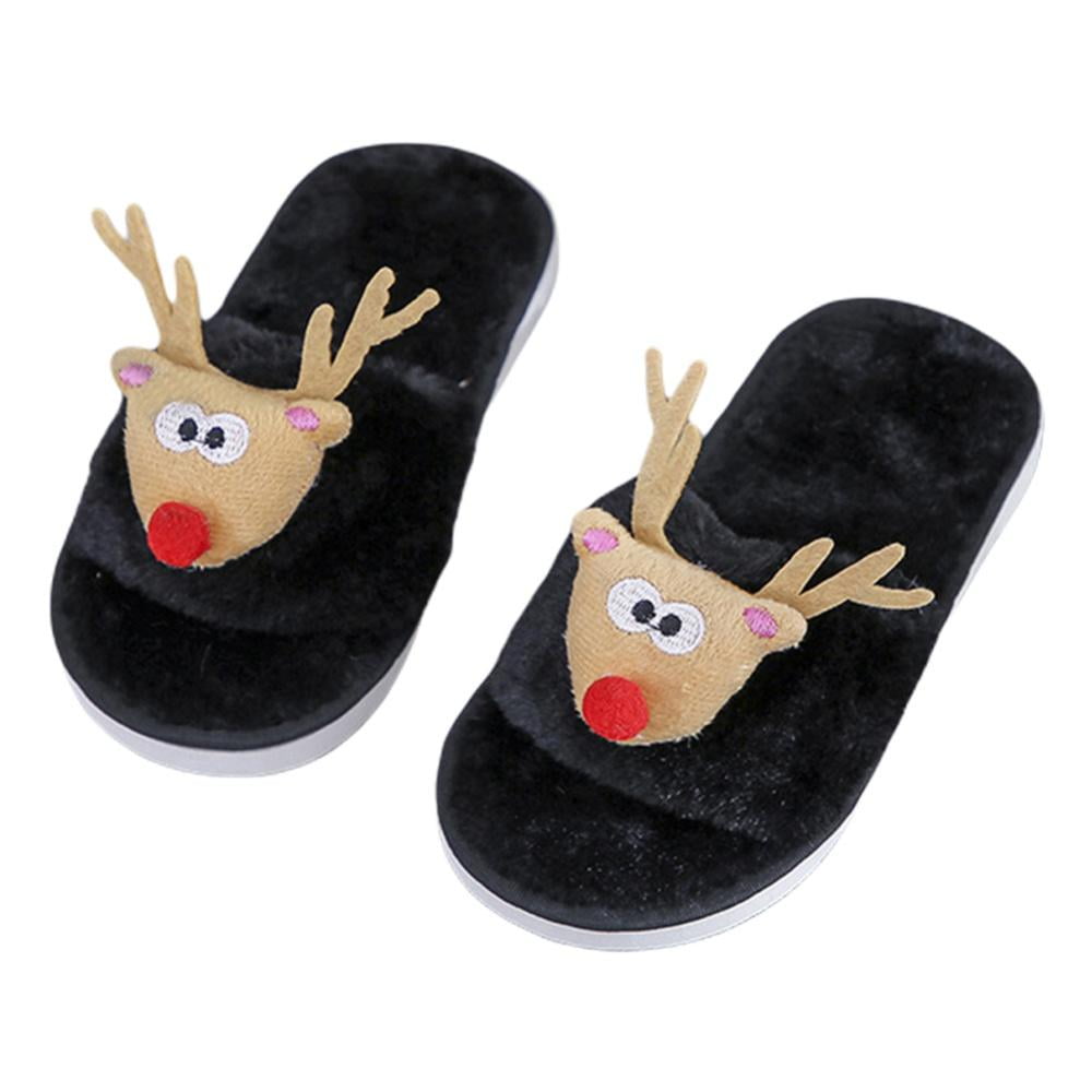 Kids Girls Boys Slippers Bootie Plush Animal Reindeer Novelty Warm Fluffy Gift 