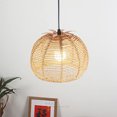 thumbnail image 6 of FSLiving Remote Control Dimmable Hanging Swag Pendant Light with Pineapple-Shape Hollow Rattan Shade Farmhouse Chandelier with 15ft Plug-in Cord for Loft Bar Garden corridor - 1 Light, 6 of 9