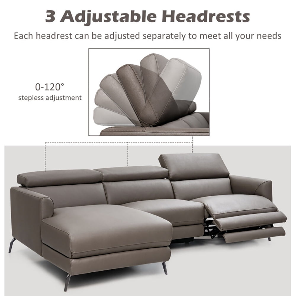 Finihen Sectional Sofa, Leather Sofa Bed, Leather Air Power Reclining Sectional Sofa with Adjustable Headrests, for Living Room, Gray Finihen Sectional Sofa, Leather Sofa Bed, Leather Air Power Reclining Sectional Sofa with Adjustable Headrests, for Living Room, Gray