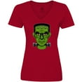thumbnail image 3 of Inktastic Halloween Frankenstein Head Women's V-Neck T-Shirt, 3 of 5