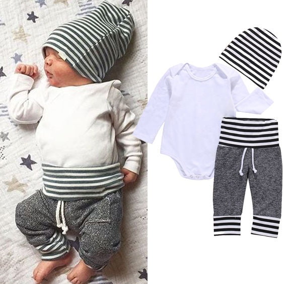 Newborn Baby Boys Clothes Romper Jumpsuit T-shirt Hooded Tops Pants Outfits Set 