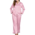 thumbnail image 3 of FAIWAD Silk Pajamas for Women Set Long Sleeve Button Down Sleepwear Comfy Loungewear Pjs Outfits, 3 of 6