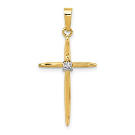 14k Yellow Gold Diamond Cross Pendant for Women, Christian Catholic Religious Necklace, Spiritual Faith Jewelry Charm, Fine Gold Devotional Accessory