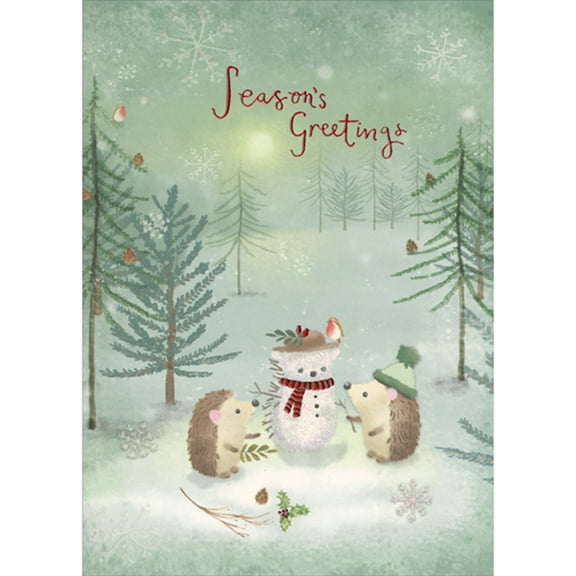 RSVP Two Hedgehogs Building Snowman Christmas Card