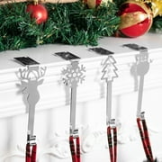 Gex Worldwide New Skid proof Holder Hanger Fireplace Silver Metal Hook Christmas Stocking Holders, (4 Count)