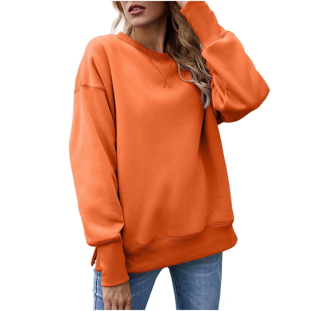 CEHVOM Women's New Bottom Split Fleece Round Neck Pullover With Plush And Thickened Sweater Clearance