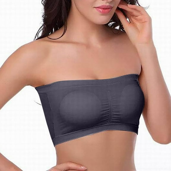Xfvqtps Strapless Bras for Women Padded Elastic Bralette Push up Solid Color Bandeau Bras Dark Gray
