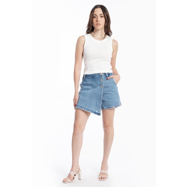 Short falda asimetrico /Juvenil, 6973 (Mezclilla tono claro) azul M