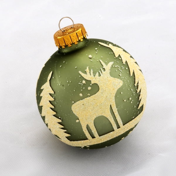 4ct Sage Green Woodland Silhouette Glass Christmas Ball Ornaments 2.75