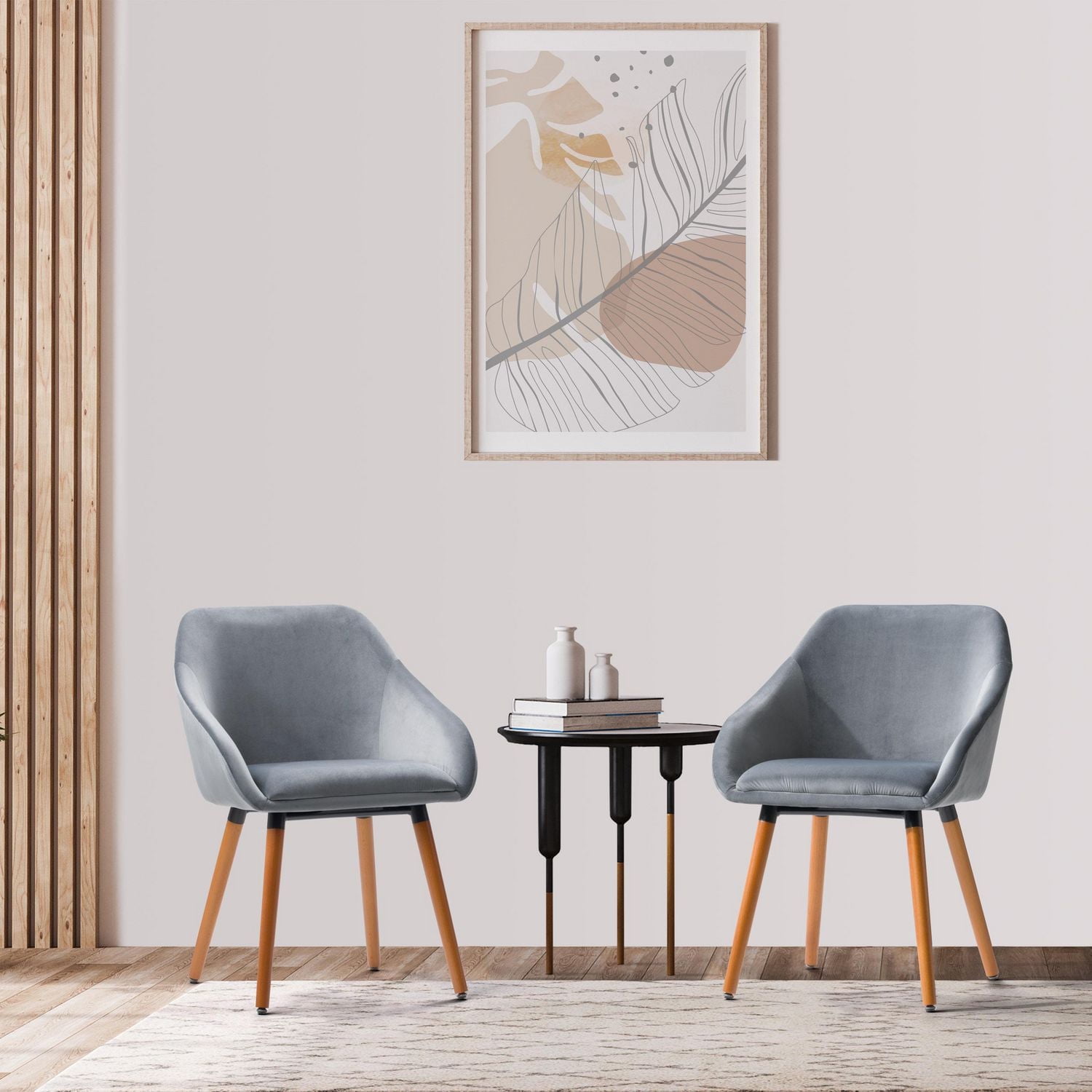 CorLiving Ayla Set of 2 Velvet Upholstered Indoor Side Chairs with Flared Wood Legs