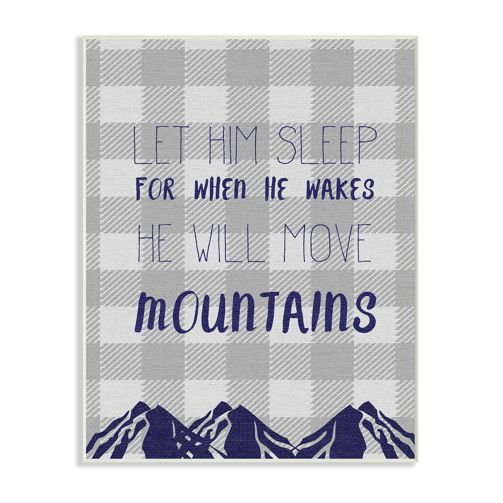 The Kids Room by Stupell Let Him Sleep Mountains Blue Plaid Wall Plaque Art, 10 x 0.5 x 15