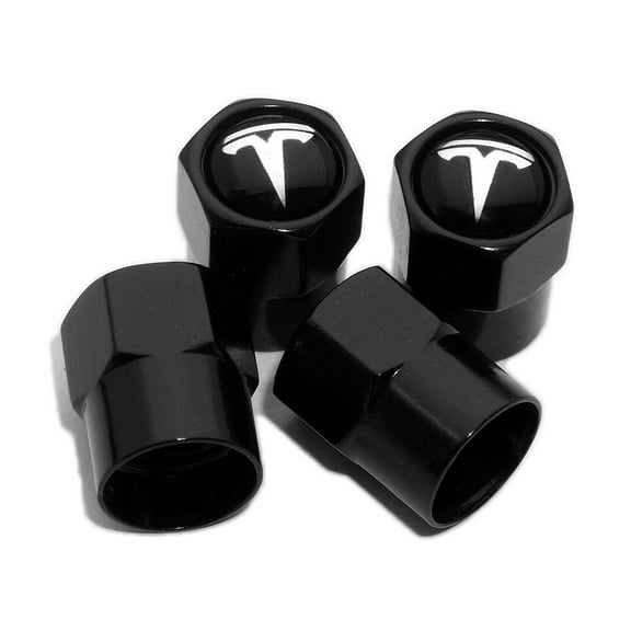 4pcs Hex Fit Tesla Car Wheels Tire Air Valve Caps Stem Dust Cover Decor Black