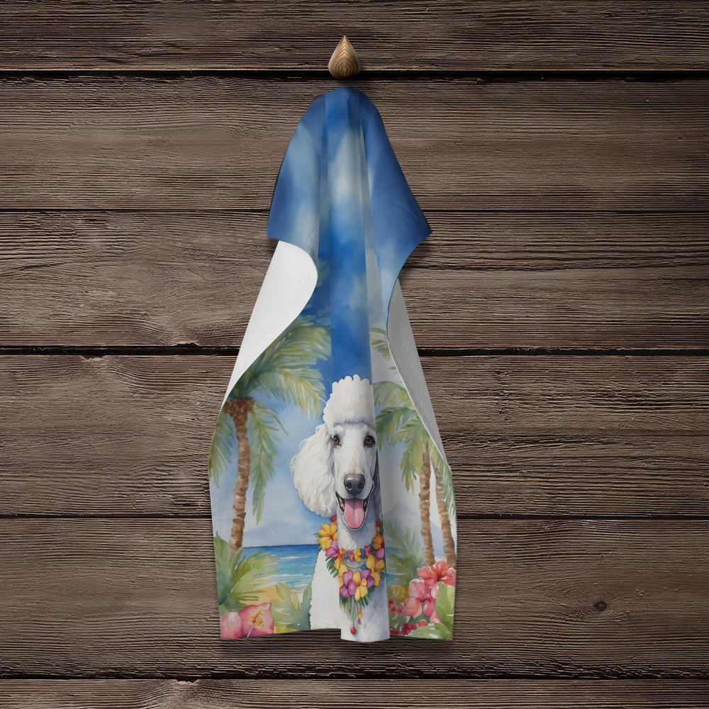 White Poodle Luau Kitchen Towel 15 in x 25 in
