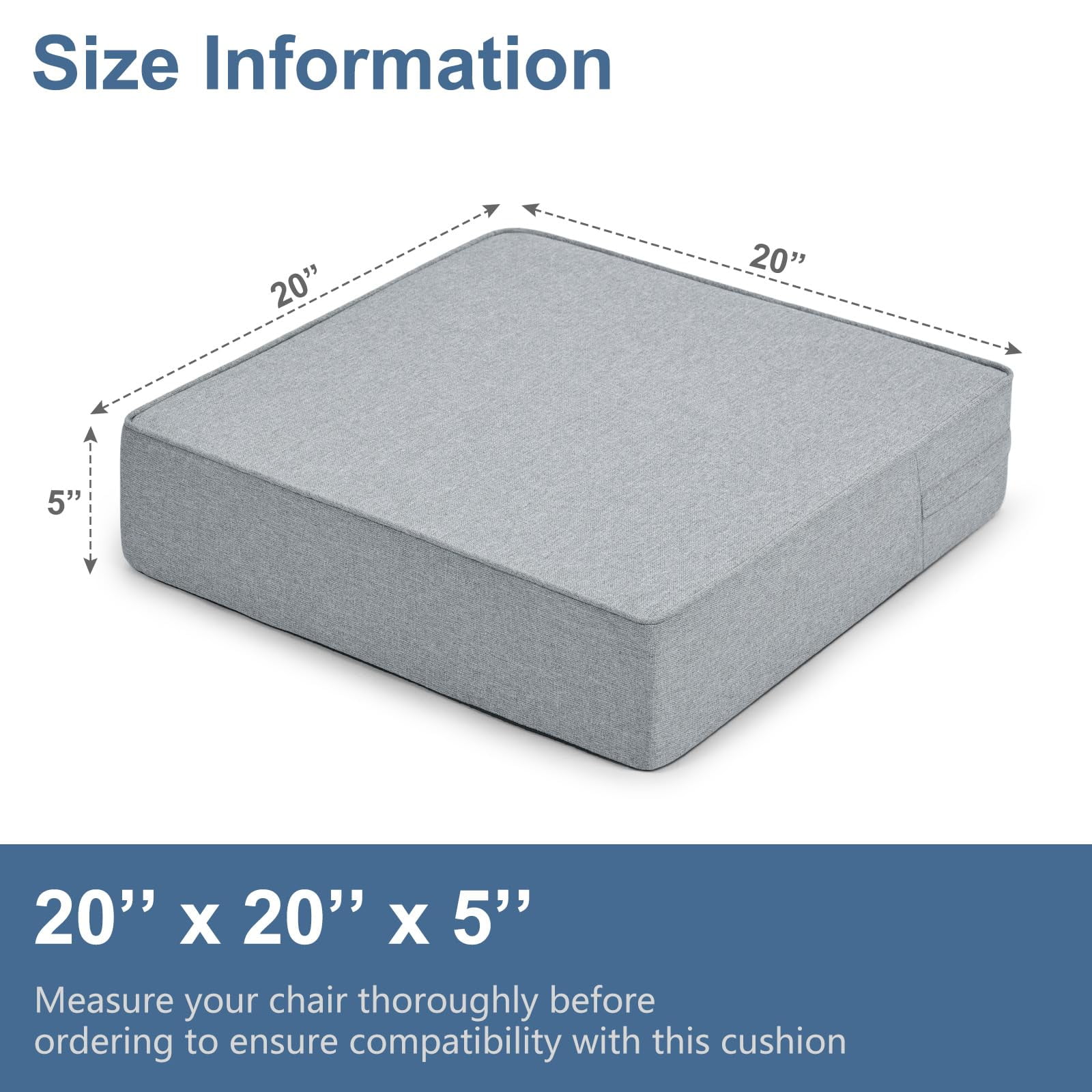 Shinnwa Extra Large Recliner Cushion for Elderly Dual-layer Memory Foam Seat Cushion 20 x 20 x 5 Inch Thick Riser Chair Cushion for Couch Armchair, Light Gray