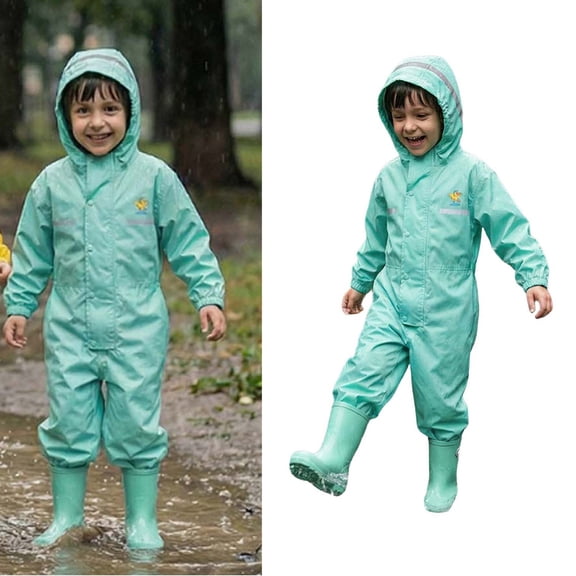 Kids Rain Suit 1 Piece Hooded Coverall Waterproof Windproof Kids Rain Jacket Rain Coat Kids Boy 6-7 Years