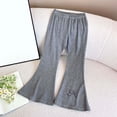 thumbnail image 2 of Solid Pants Wide Girls Flare Dress Pants Kids School Uniform Bell Bottoms with Elastic Waist for Teens, 2 of 6