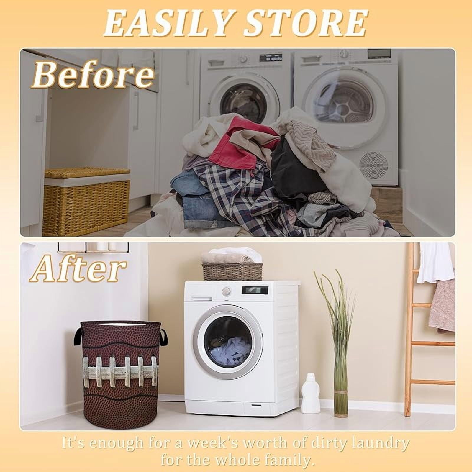 American Football Texture Laundry Basket, Sports Theme Laundry Hamper Foldable Waterproof Funny Tote Bag Dirty Clothes Storage Bucket Toy Organizer for Bathroom/Laundry/Bedroom