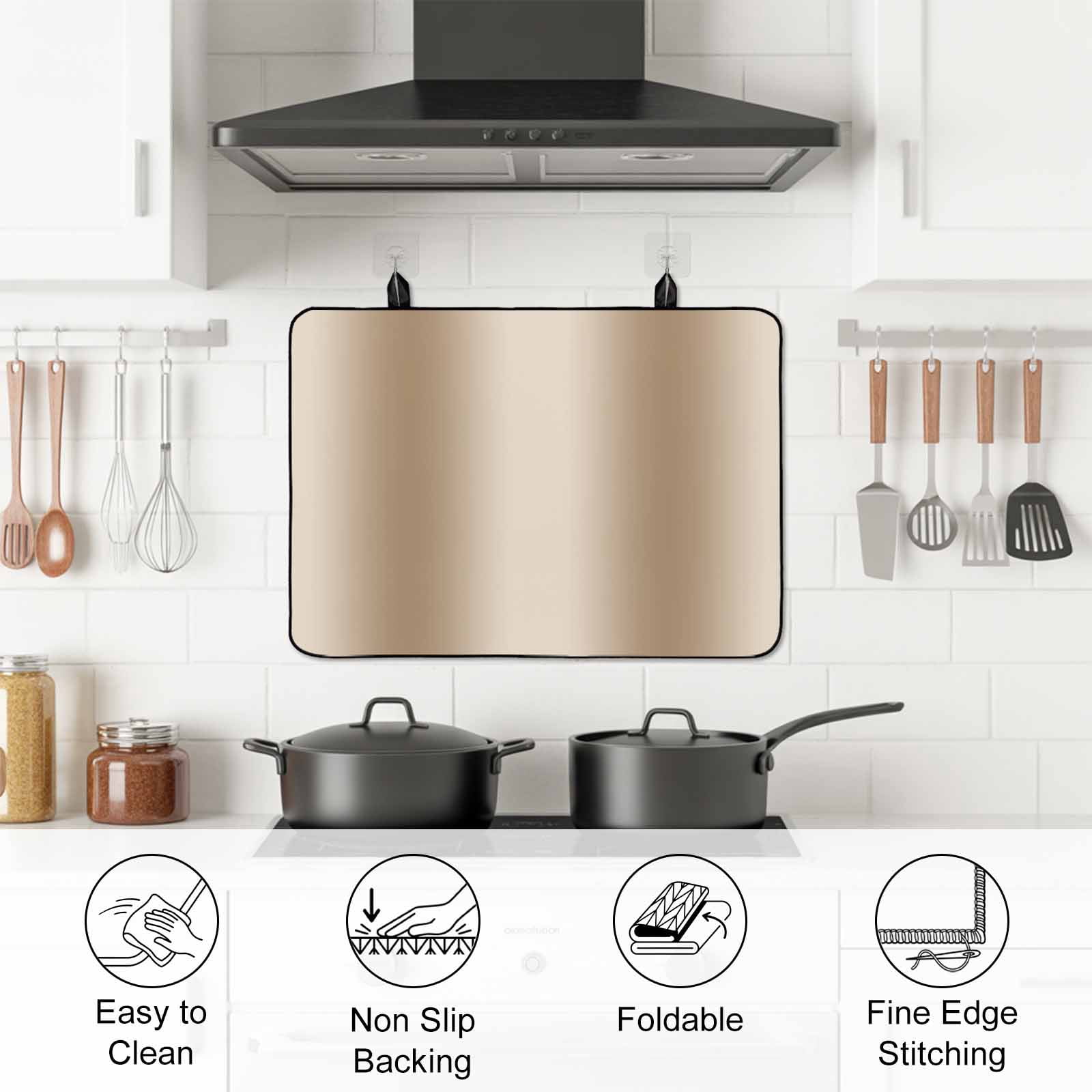 Khaki Ombre Stove Top Cover for Electric Stove, Heat-proof & Non Slip Glass Top Stove Cover Protector, Modern Abstract Art Farmhouse Gradient Kitchen Flat Cooktop Rubber Mat 28.5x20.5 Inches