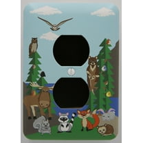 Woodland Forest Animal Switch Plate Outlet Covers , Children's Nursery Decor with Owls, Birds, Fox, Bear, Squirrel, Deer, Hedge Hog, Moose and a Raccoon. (Outlet Cover)