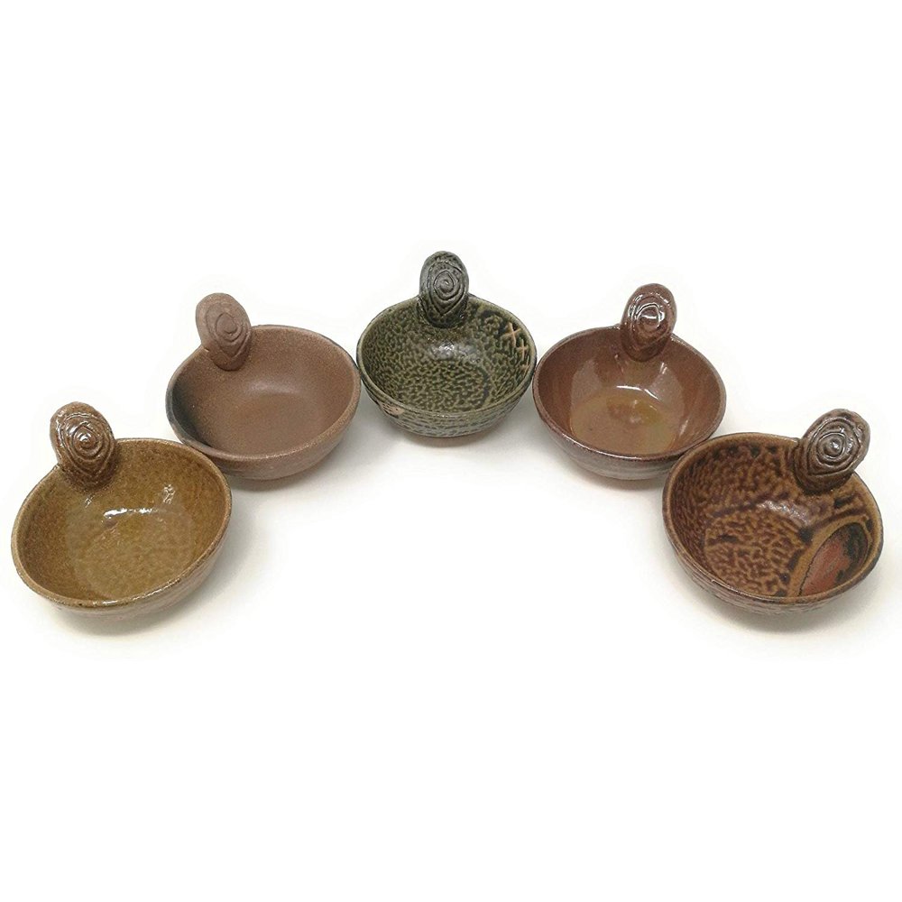 TJ Global Set of 5 Small Japanese Pottery Ceramic Sauce Dishes With