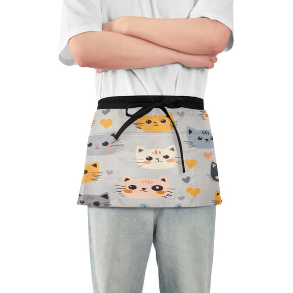 Yayeee Waist Apron with Pockets for Cooking Waterproof Half Server Aprons, Cute Cartoon Cat