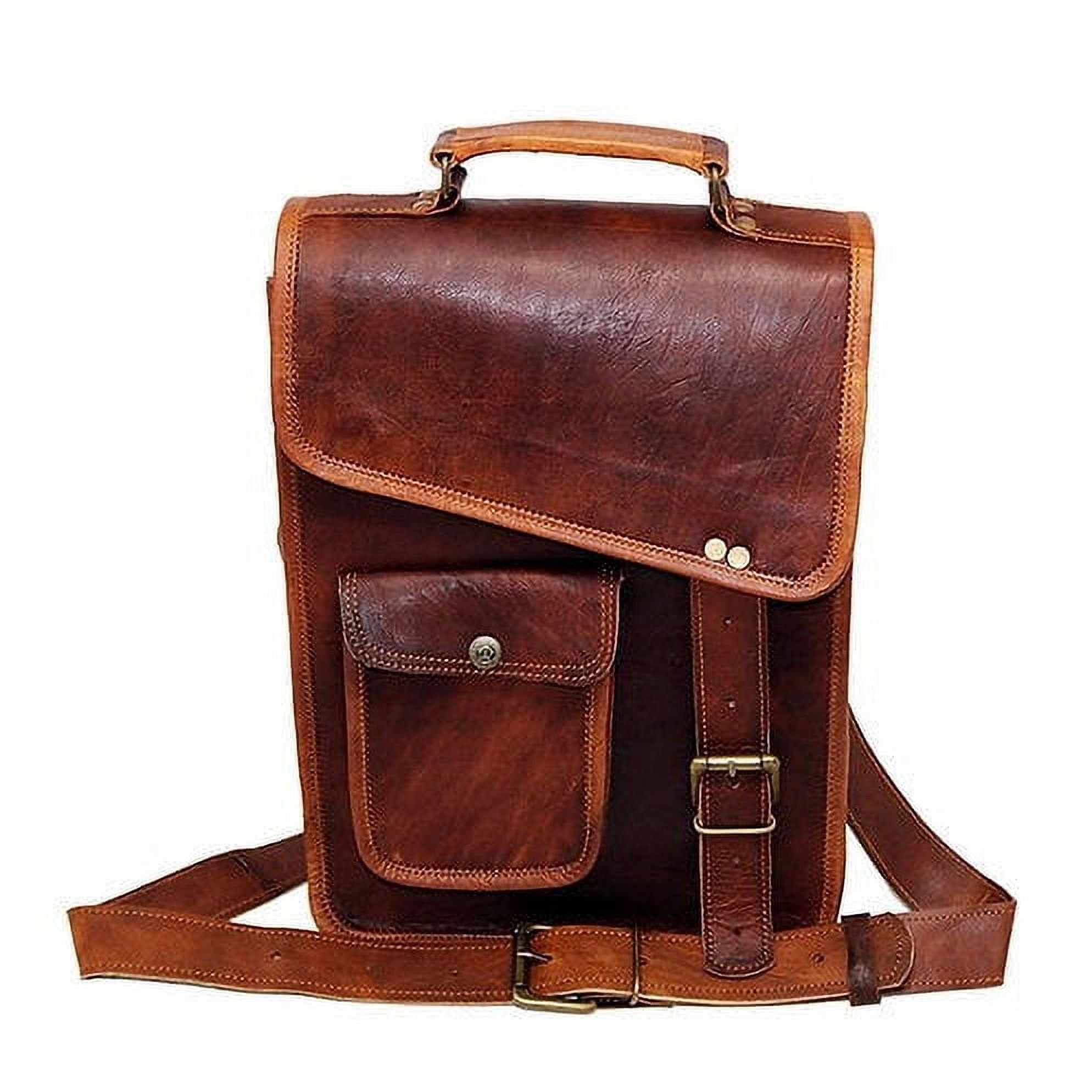 Jaald 11" Leather Satchel Brown Messenger Bag Office Briefcase for Men Women Cross Body Shoulder Side Purse Travel Work iPad Bag Birthday Gift
