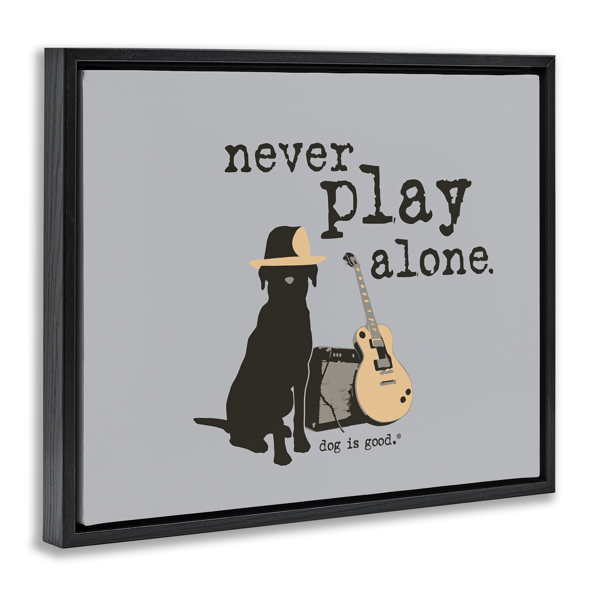 Stupell Industries Never Play Alone with Dog Animals Painting Black Floater Framed Canvas Art Print Wall Art, 21 x 17