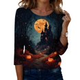 thumbnail image 2 of Domuza Womens Halloween Shirts Fall Casual Round Neck Three-Quarter Sleeve T-Shirt Novelty Spooky Print Vintage Tops Halloween Costumes-A XL, 2 of 6