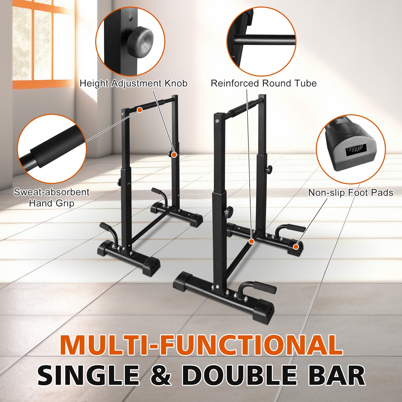 Exercise Equipment Dip Bar Station Set, 6 Level Adjustable Pull Up Bars, 1200lbs Heave Duty Parallettes Bars, Dip Station for Full Body Workout Fitness,Home Gym Equipment