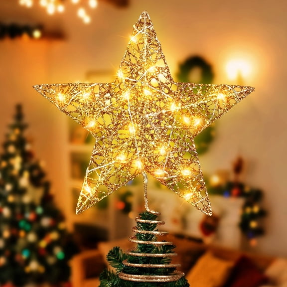 Qoosea Christmas Tree Topper Decorations, Christmas Tree Star with Lights, Shining Xmas Tree Ornaments Home Decor