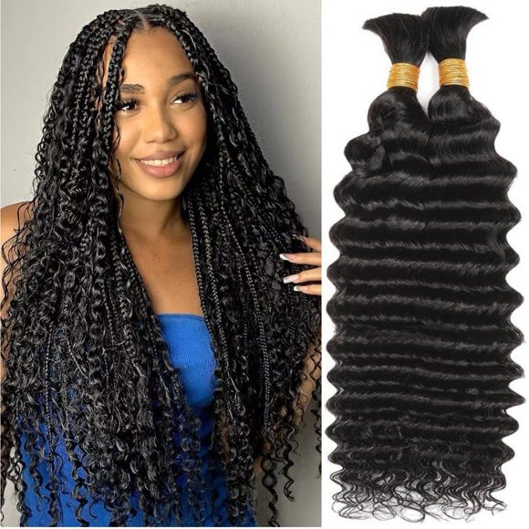 Cheveux Humains Tressage 2 Paquets/paquet 100g 20 Pouces Ondes Profondes pour Tresses Boho Extensions de Cheveux Noirs Cheveux Bouclés Remy en Vrac Brésilien Cheveux Vierges Humains pour Femmes Brai