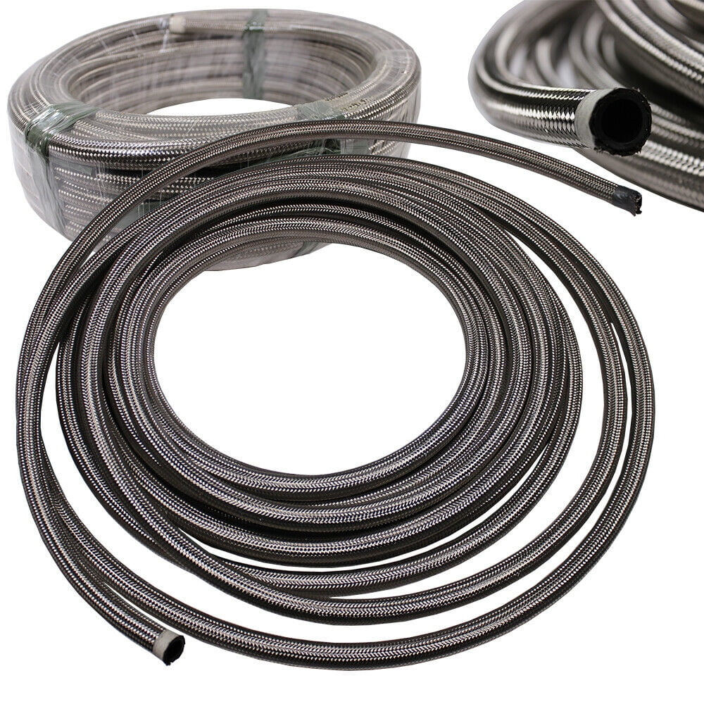 20 Feet An6 3 8 Stainless Steel Braided Fuel Oil Gas Line Hose Air 6an Walmart Com