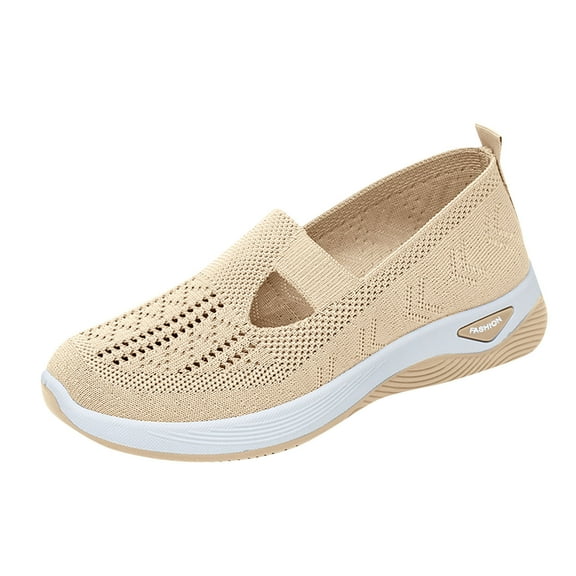 Woven Orthopedic Shoes for Women Breathable Slip On Walking Shoes Lightweight Casual Comfort Mesh Stretch Sneakers Beige 35