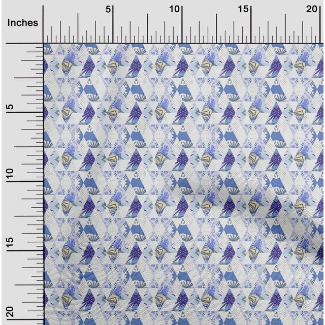 oneOone Polyester Lycra Fabric Tropical Leaves & Argyle Geometric Print Fabric by Yard 56 Inch Wide
