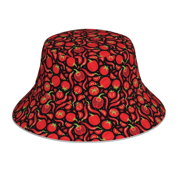 Honeii Tomatoes And Chili for Unisex Bucket Hat Waterproof Rain Hat Reversible Shiny Rave Bucket Hat for Concert Festival Boonie Cap