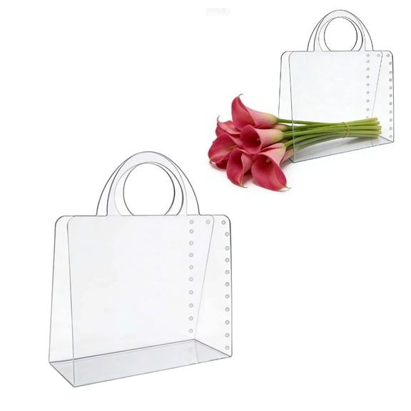 Transparent Bouquet Gift Bags with Handles for Flowers, Clear PET Florist Bags Wrapping Supplies for Wedding Bridal Shower Events 13.7L11.8W4.7H Inch