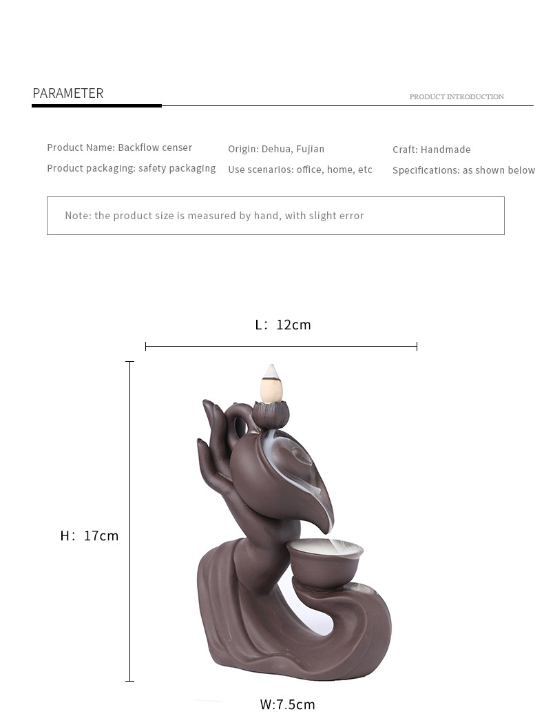 Buddha Hand Series Backflow Incense Burner Indoor Smoke Waterfall Incense Holder Creative Teapot Shaped Ceramic Incense Burner