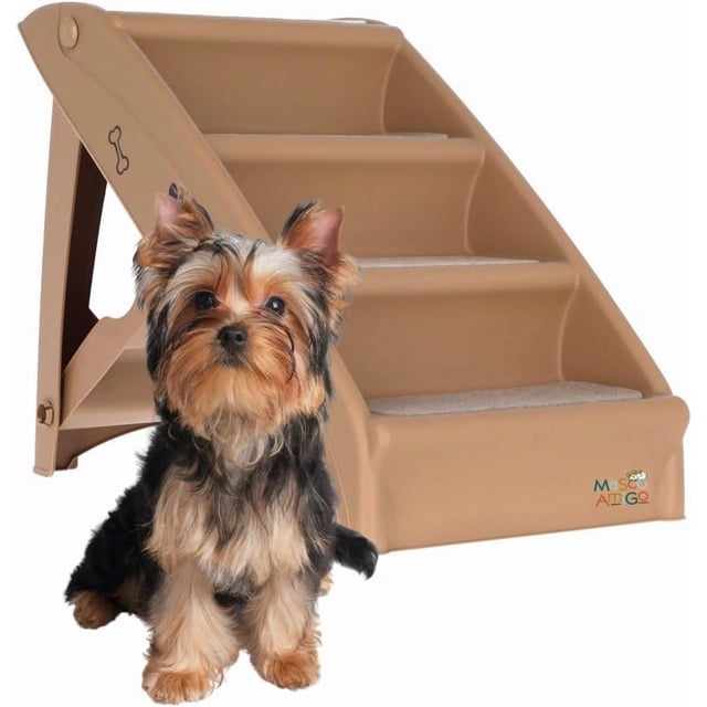 Escalera para Perros plegable MascoAmigo | Rampa con Escalones Antideslizantes | Uso Interior y Exterior | Acceso a Sofá, Cama o Auto | Polipropileno Resistente | Portátil y Compacta | Café
