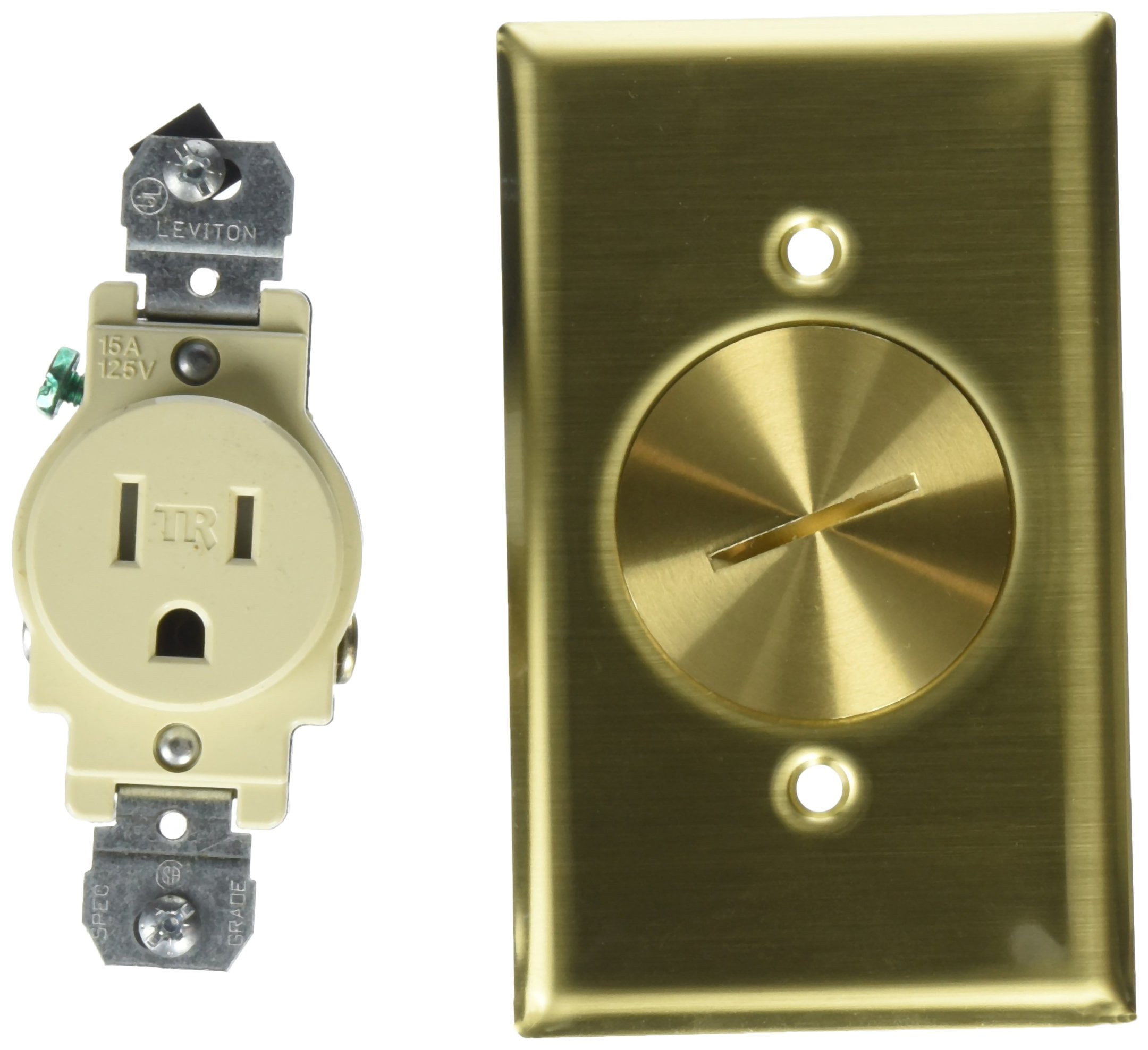 Leviton 5249TFB 1Gang Single Receptacle Floor Box, TamperResistant, Brass Finish, 15Amp