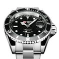 thumbnail image 3 of Military Automatic Watch Mens Stainless Steel Silver Case Black Dial Black Bezel, 3 of 5