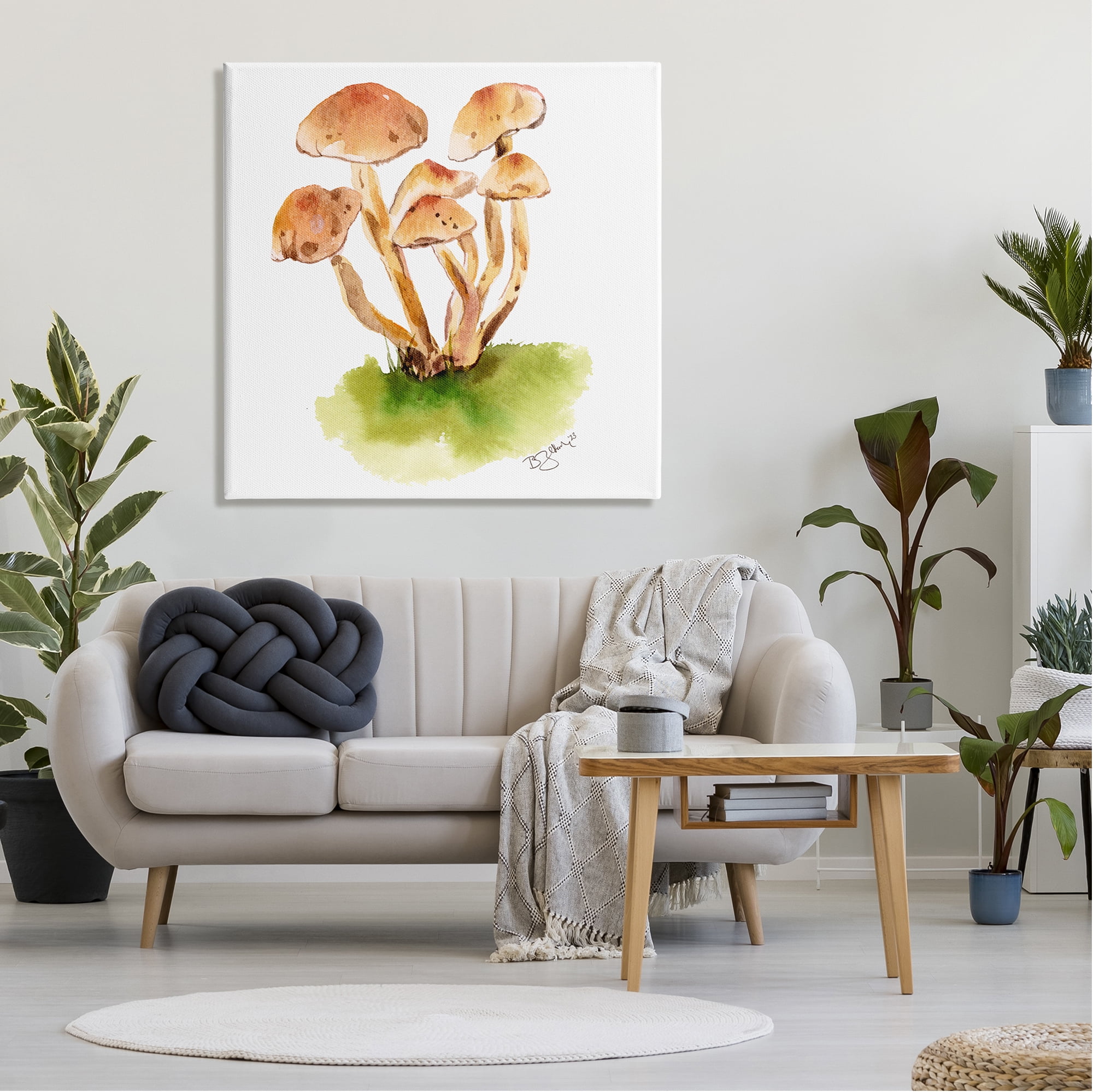 Stupell Industries Brown Mushrooms Watercolor Botanical & Floral Painting Gallery Wrapped Canvas Art Print Wall Art, 36 x 36