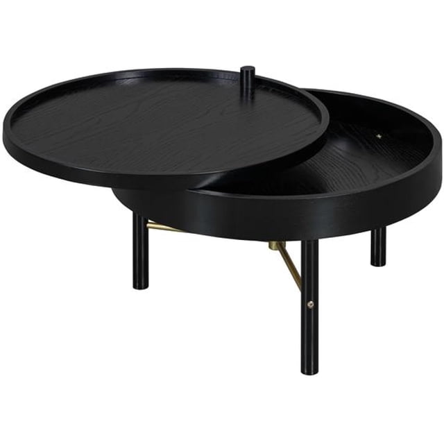 Table Basse Ronde en Bois Moderne avec Pieds en Métal pour Rangement
