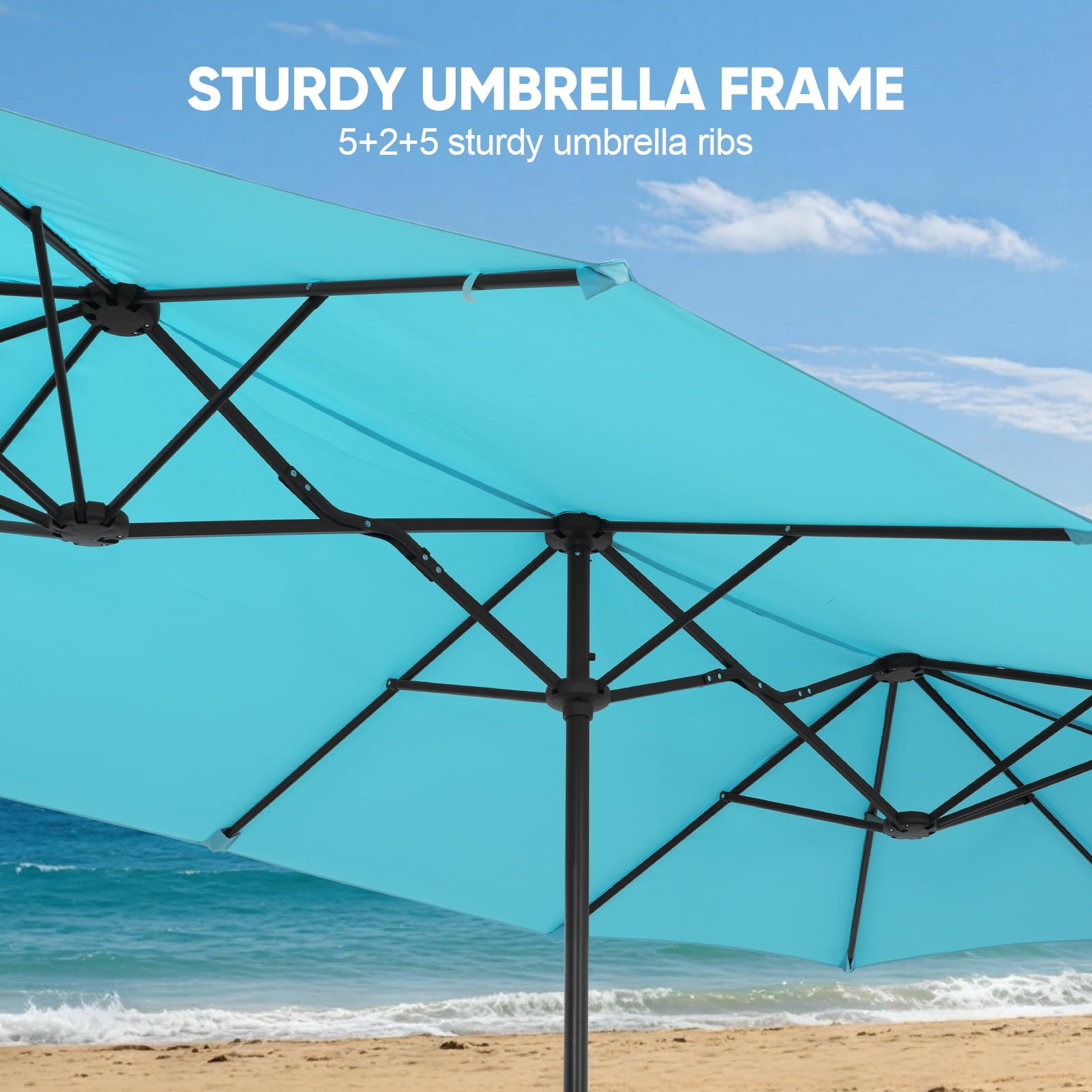 Autlaycil 13ft Sky Blue Large Patio Umbrellas, Double-Sided Outdoor Market Rectangle Umbrella for Outside