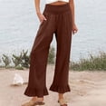 thumbnail image 2 of Lumtrix Womens Cotton Linen Wide Leg Pants Summer Casual High Waist Ruffle Hem Cropped Trouser With Pockets For Daily Coffee S, 2 of 7