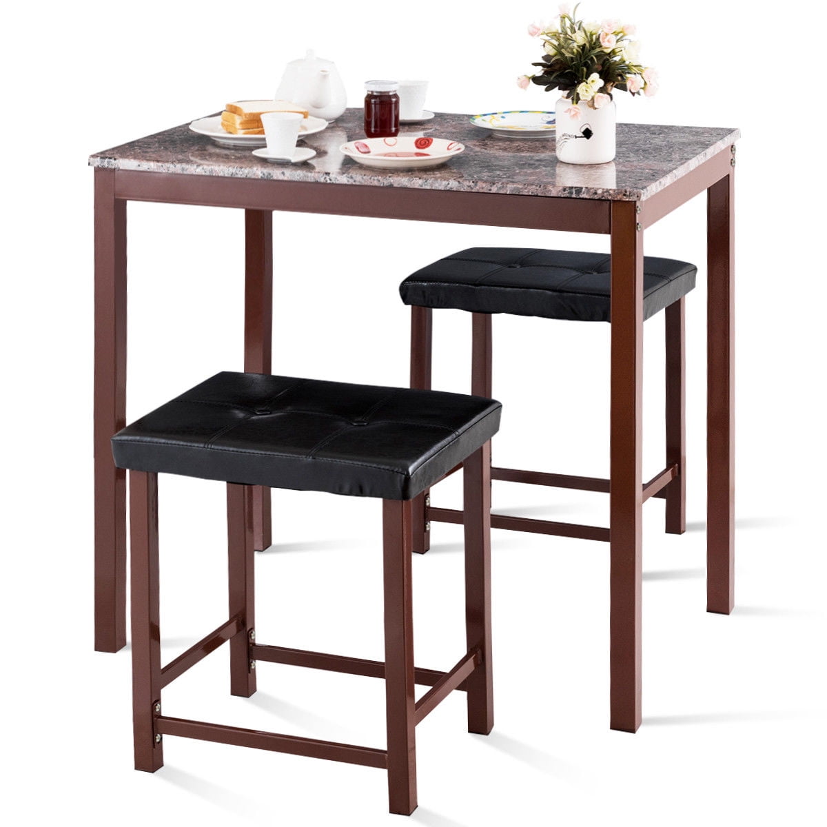 Costway 3 Pcs Counter Height Dining Set Faux Marble Table 2 Chairs Kitchen Bar Furniture Walmartcom Walmartcom