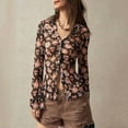 thumbnail image 3 of MORTTIC Women's Floral Print V-Neck Blouse - Long Sleeve Button Ruffle Detail Tops for Spring/Fall Black，L, 3 of 7
