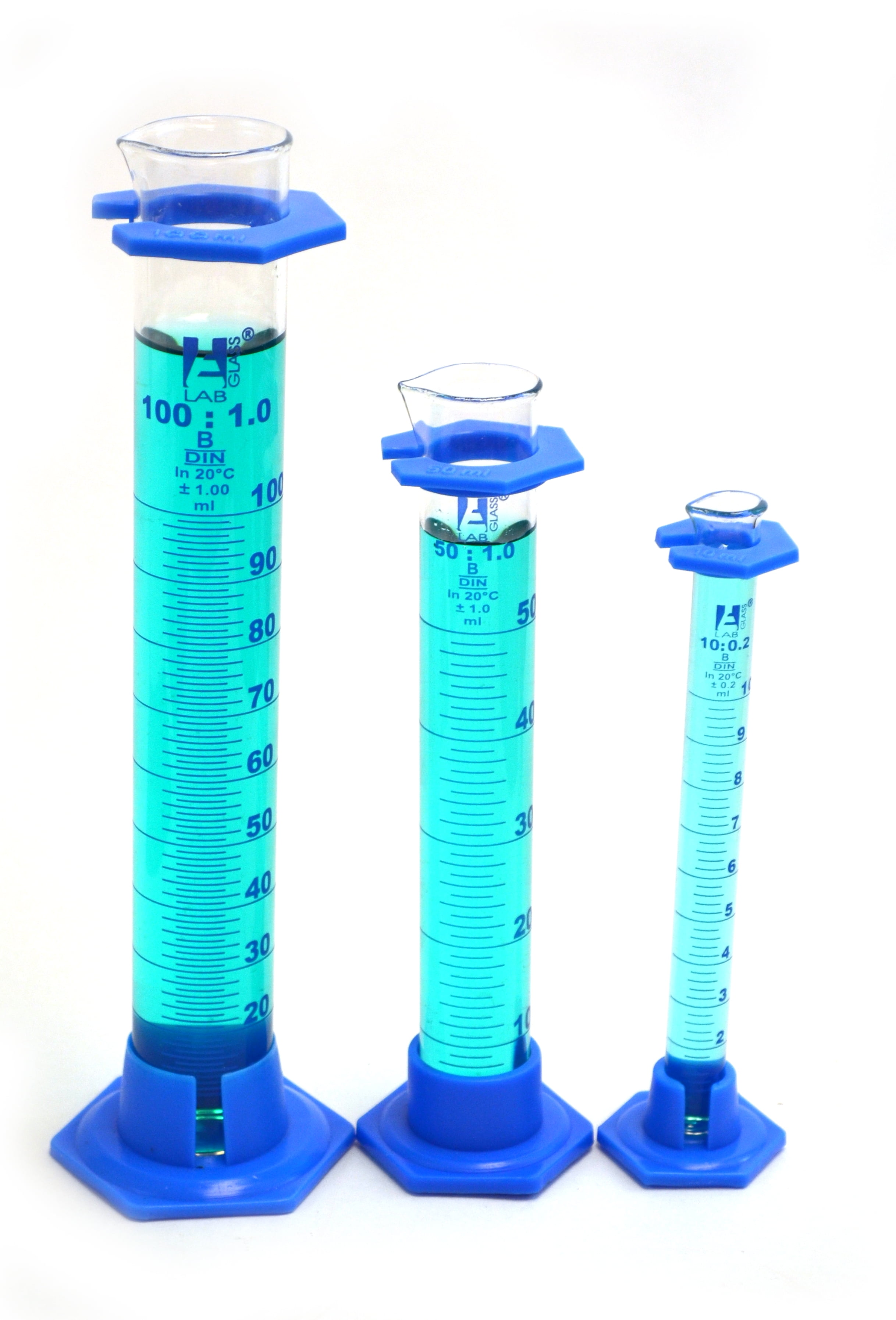 3 Pc Graduated Cylinder Set 10ml 50ml 100ml With Plastic Guards 