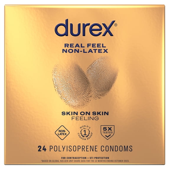 Durex Real Feel Condoms For Men, Non Latex Lubricated Condoms with Skin-On-Skin Feeling, FSA/HSA, 24 ct