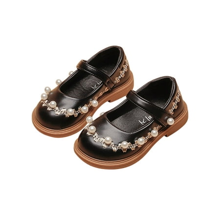 

Eloshman Girls Princess Shoe Comfort Mary Jane Flats Magic Tape Dress Shoes Party Fashion Embroidered Moccasins Casual Sandals Black 13C